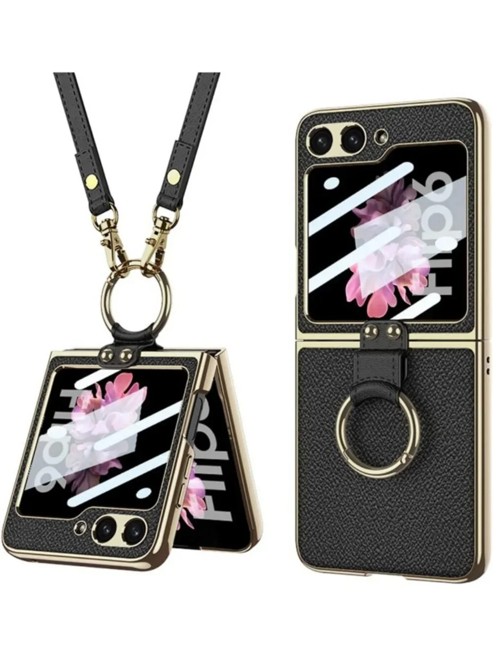 Stylish Black Crossbody Phone Case for Samsung Galaxy Z Flip 6 with Kickstand